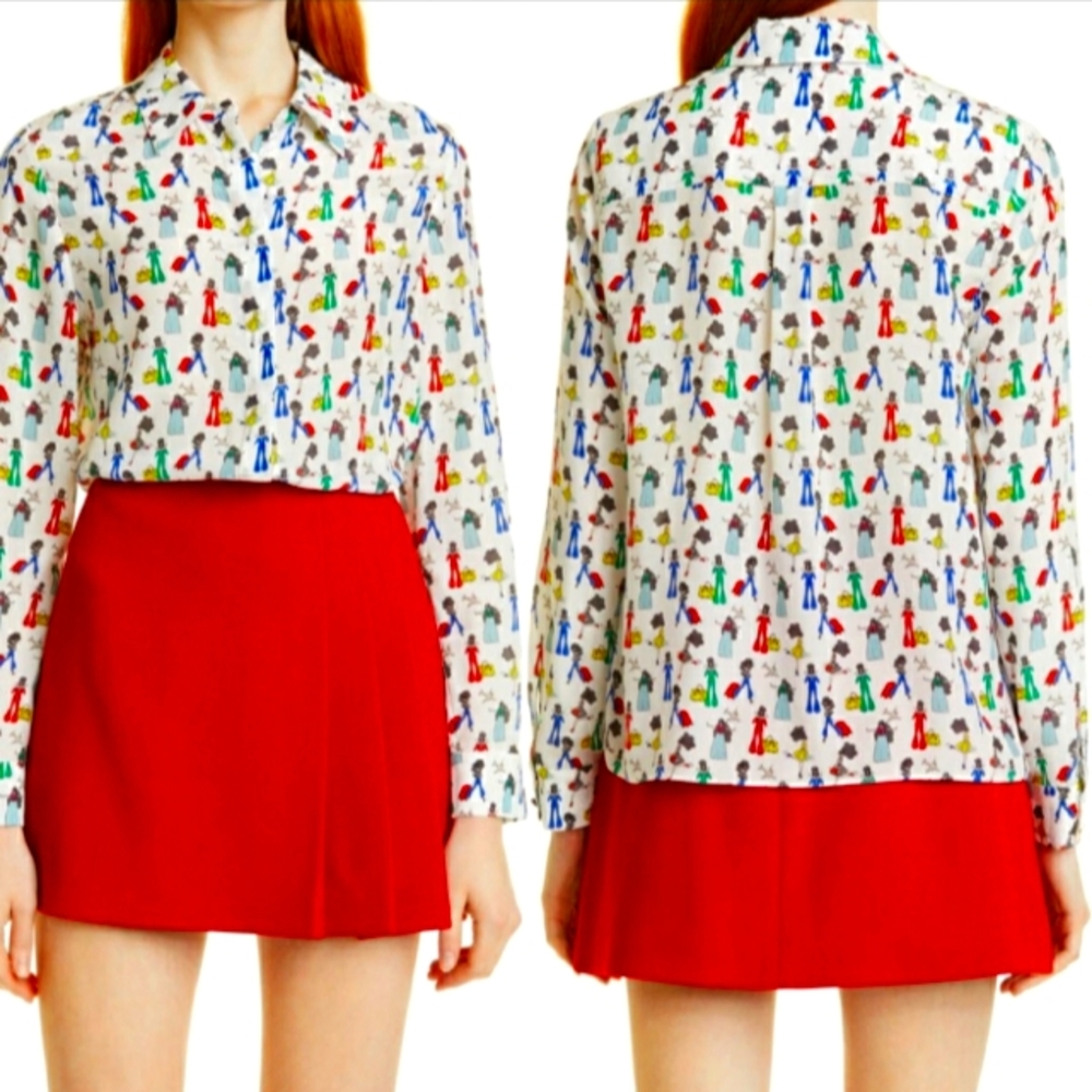 Alice + Olivia Willa Passport Stace Print Silk Top